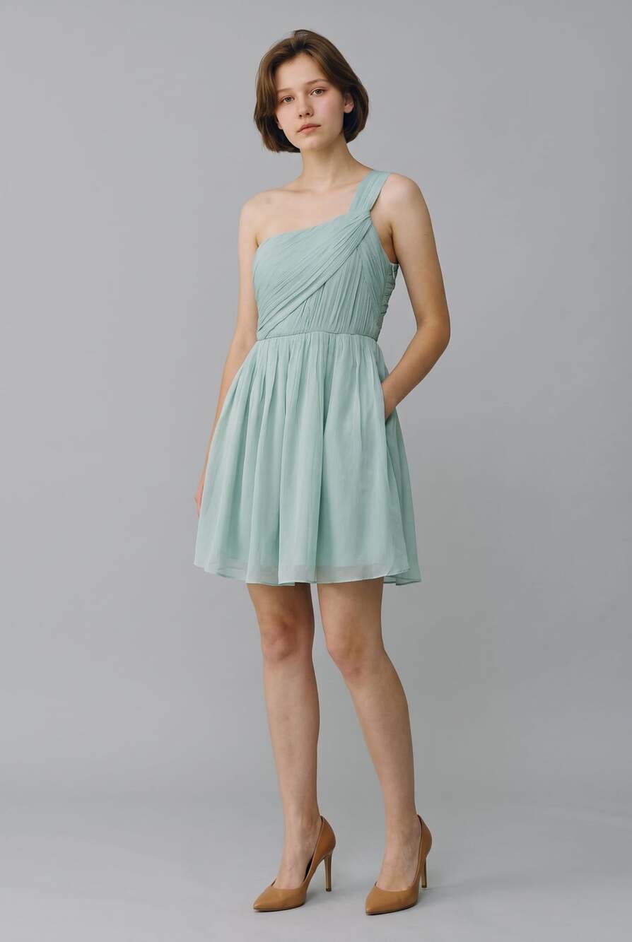 J. Crew One-Shoulder Dress Size 8 Sage Green Chiffon Pleated Mini